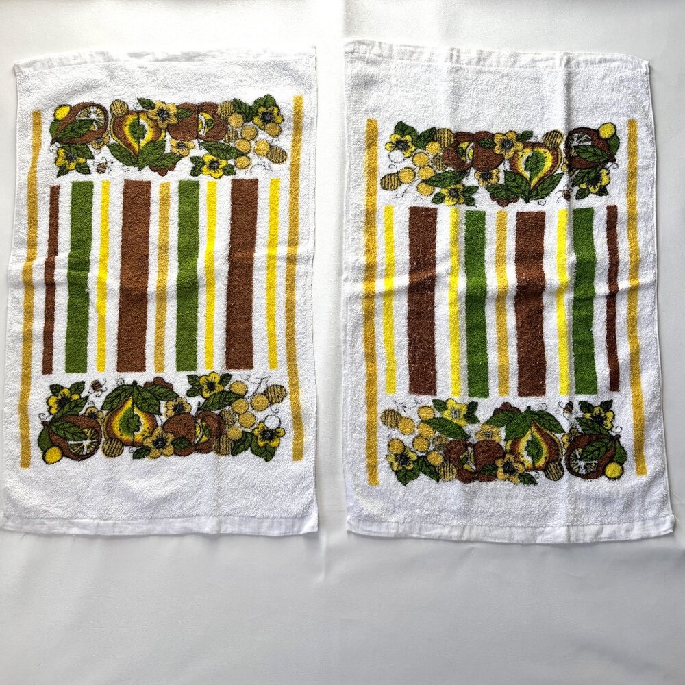 4 Vintage Kitchen Terry Dish Towels Fruits Flowers Stripes Fringe Set of 4 Retro - Picture 5 of 8